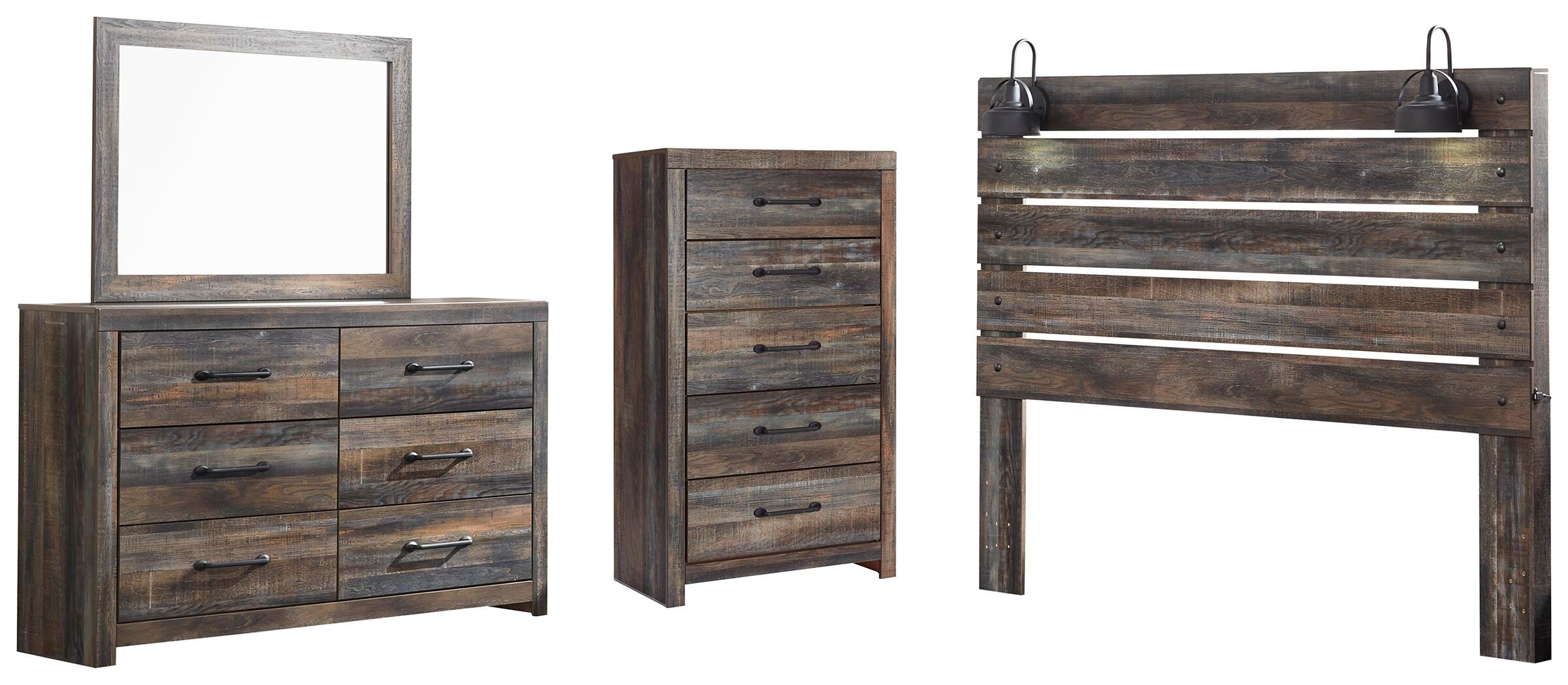 Cambeck Panel Headboard with Mirrored Dresser and Chest