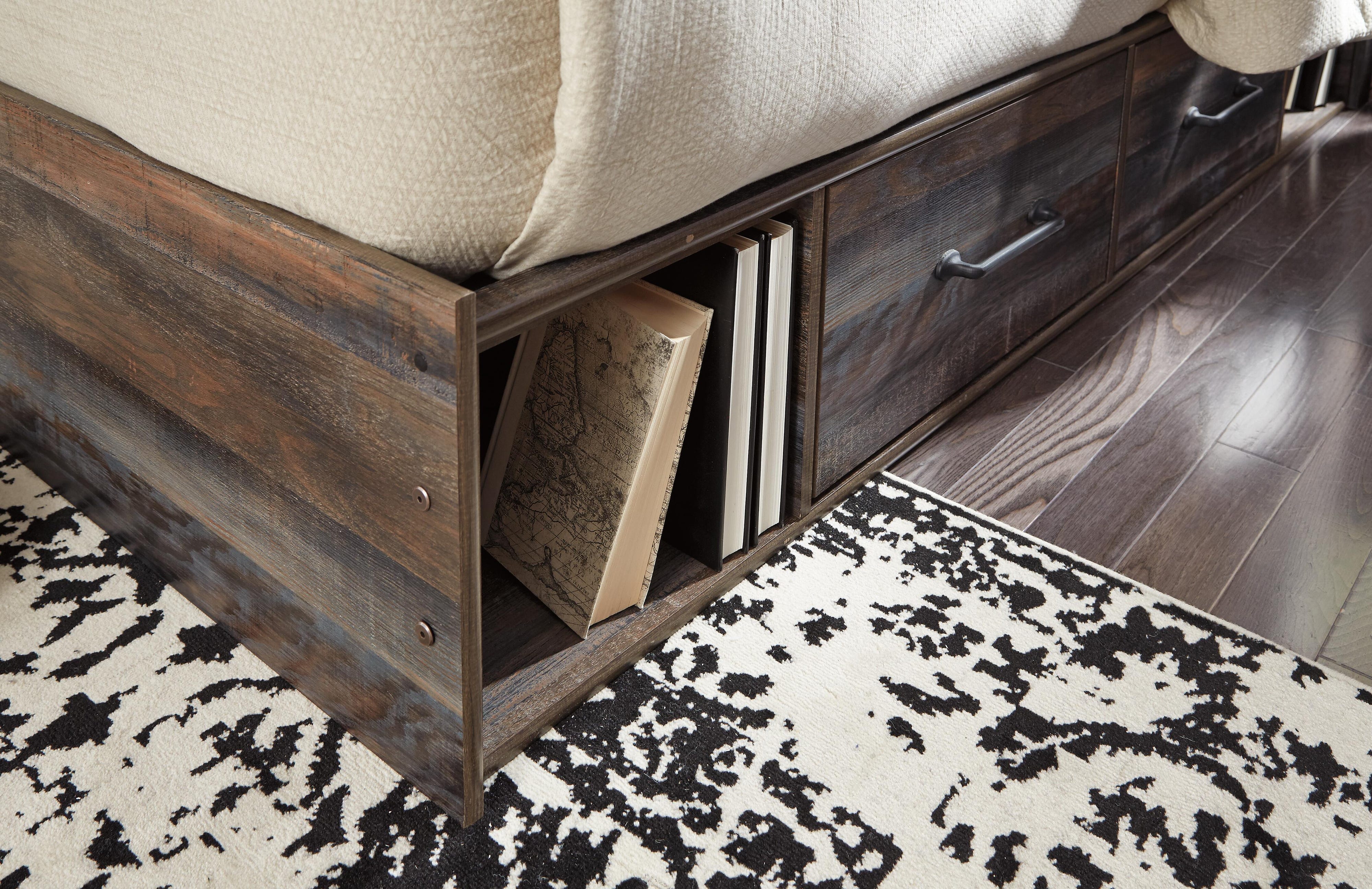 Drystan Panel Bed with 2 Storage Drawers with Mirrored Dresser