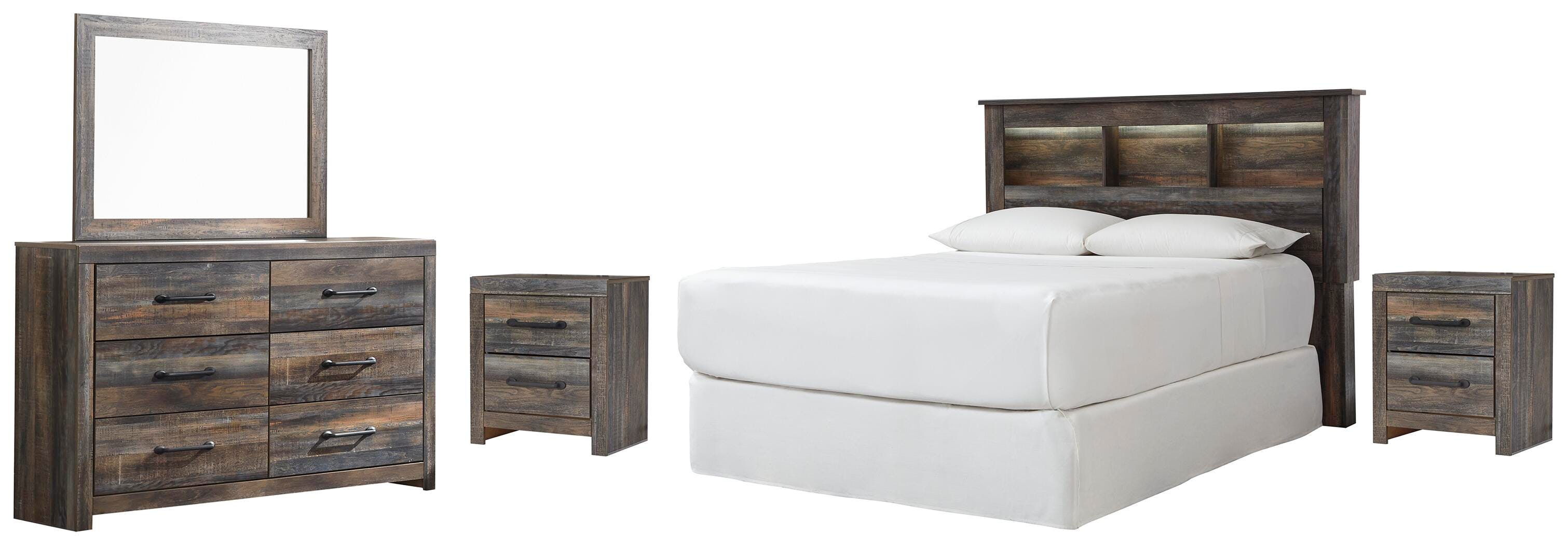 Drystan Bookcase Headboard, Dresser, Mirror and 2 Nightstands