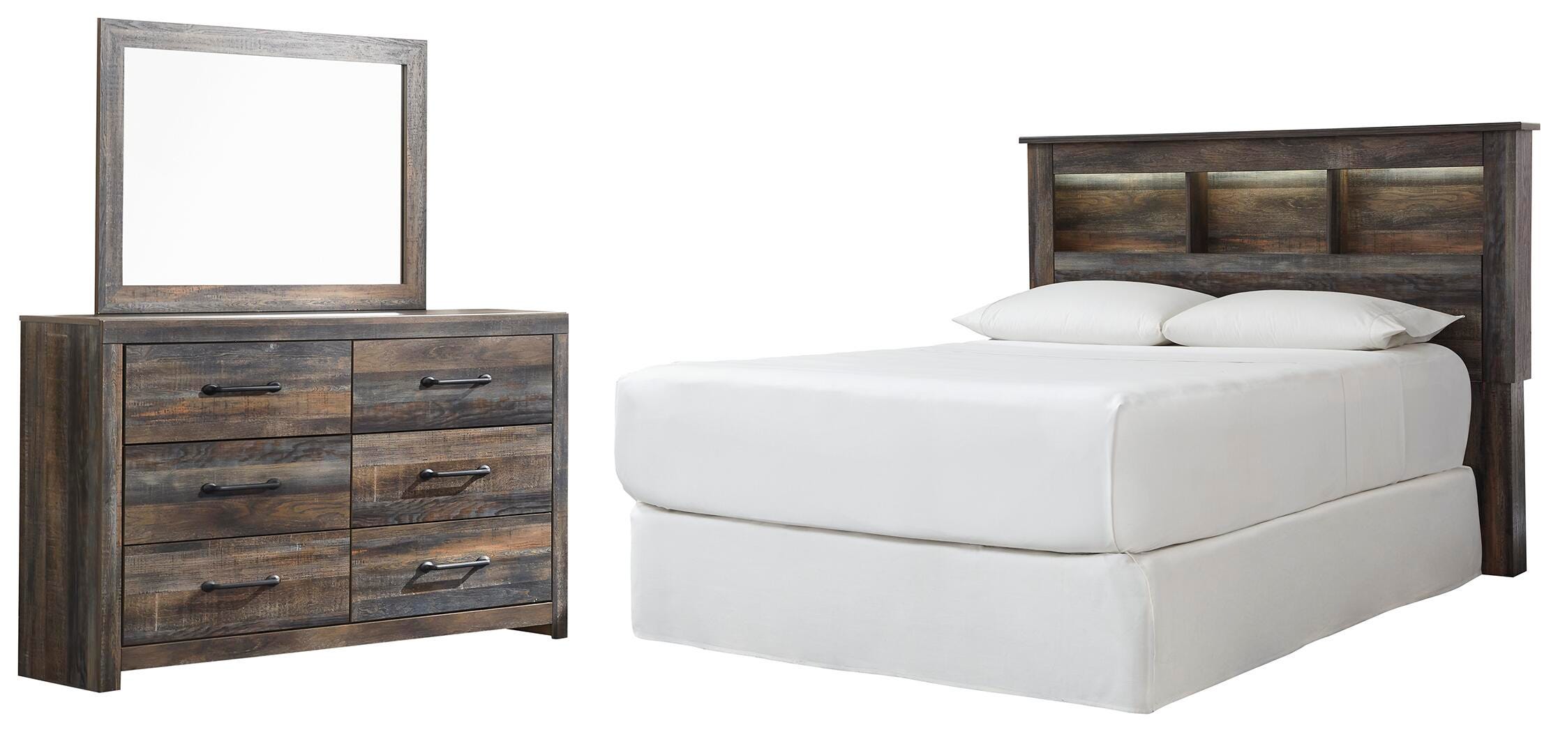 Drystan Bookcase Headboard with Mirrored Dresser