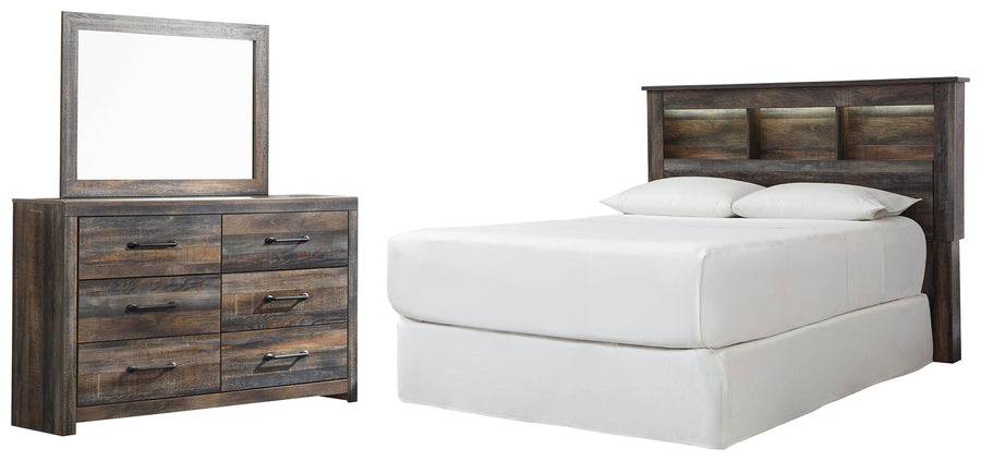 Drystan Bookcase Headboard with Mirrored Dresser