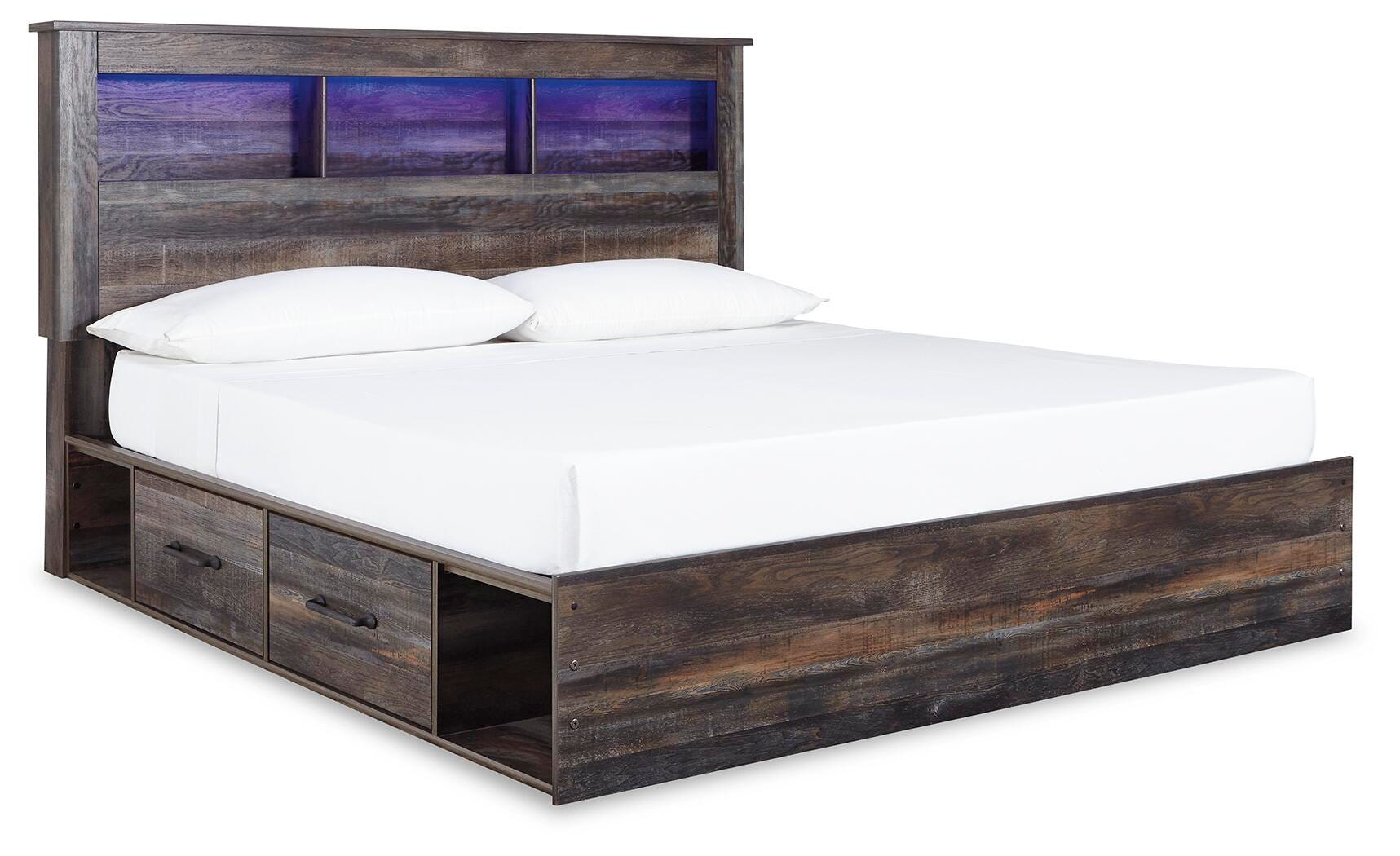 Drystan Bookcase Bed with 4 Storage Drawers, Dresser, Mirror and 2 Nightstands
