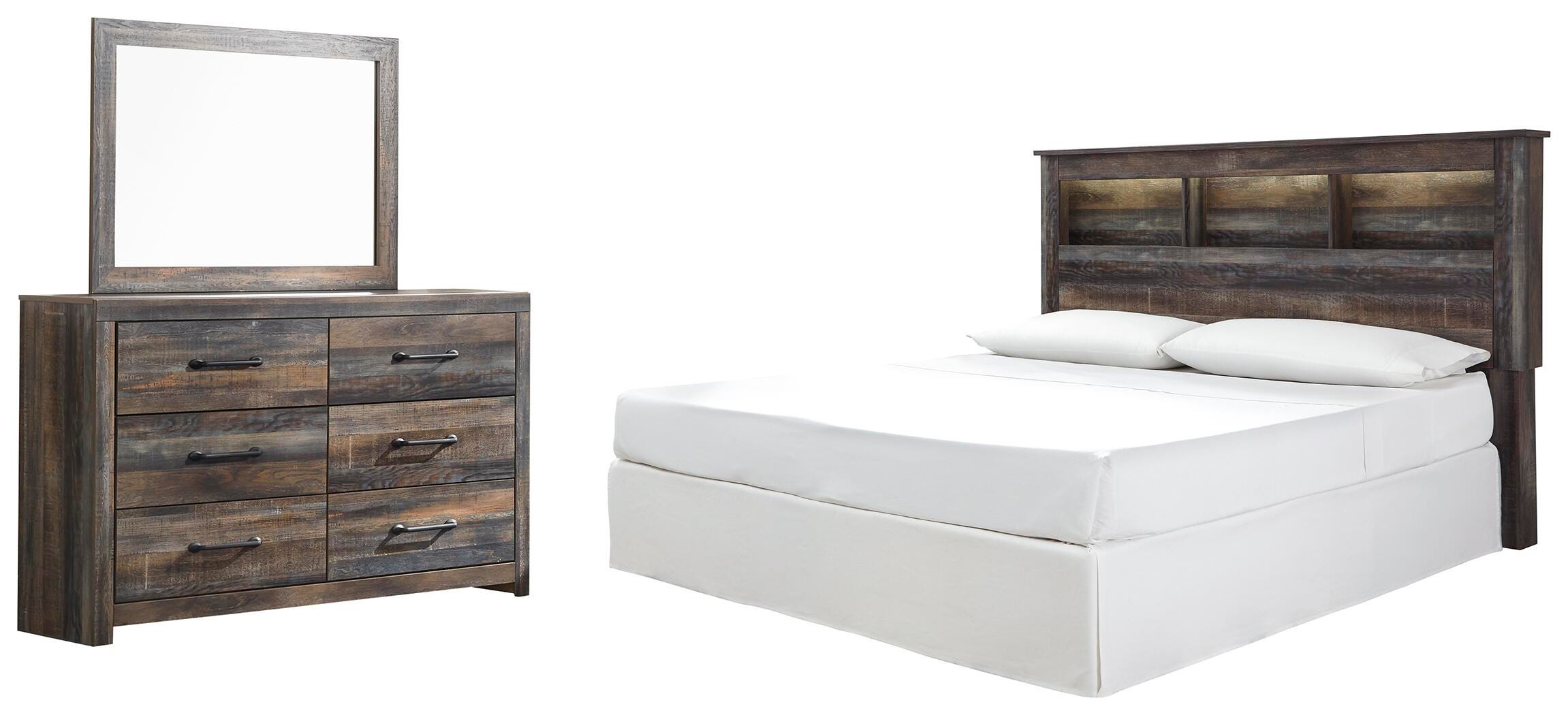 Drystan Bookcase Headboard with Mirrored Dresser