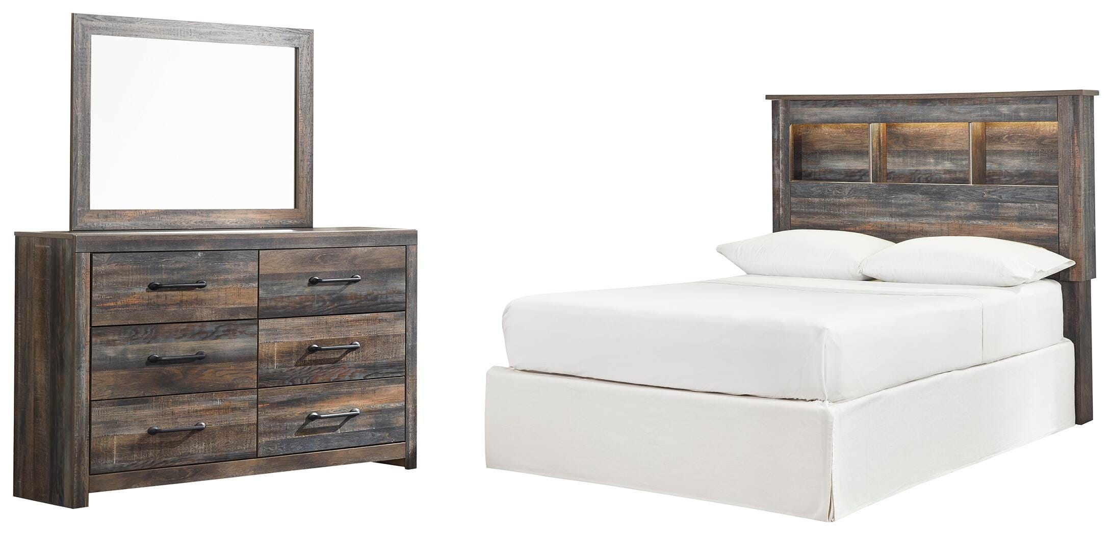 Drystan Bookcase Headboard with Mirrored Dresser