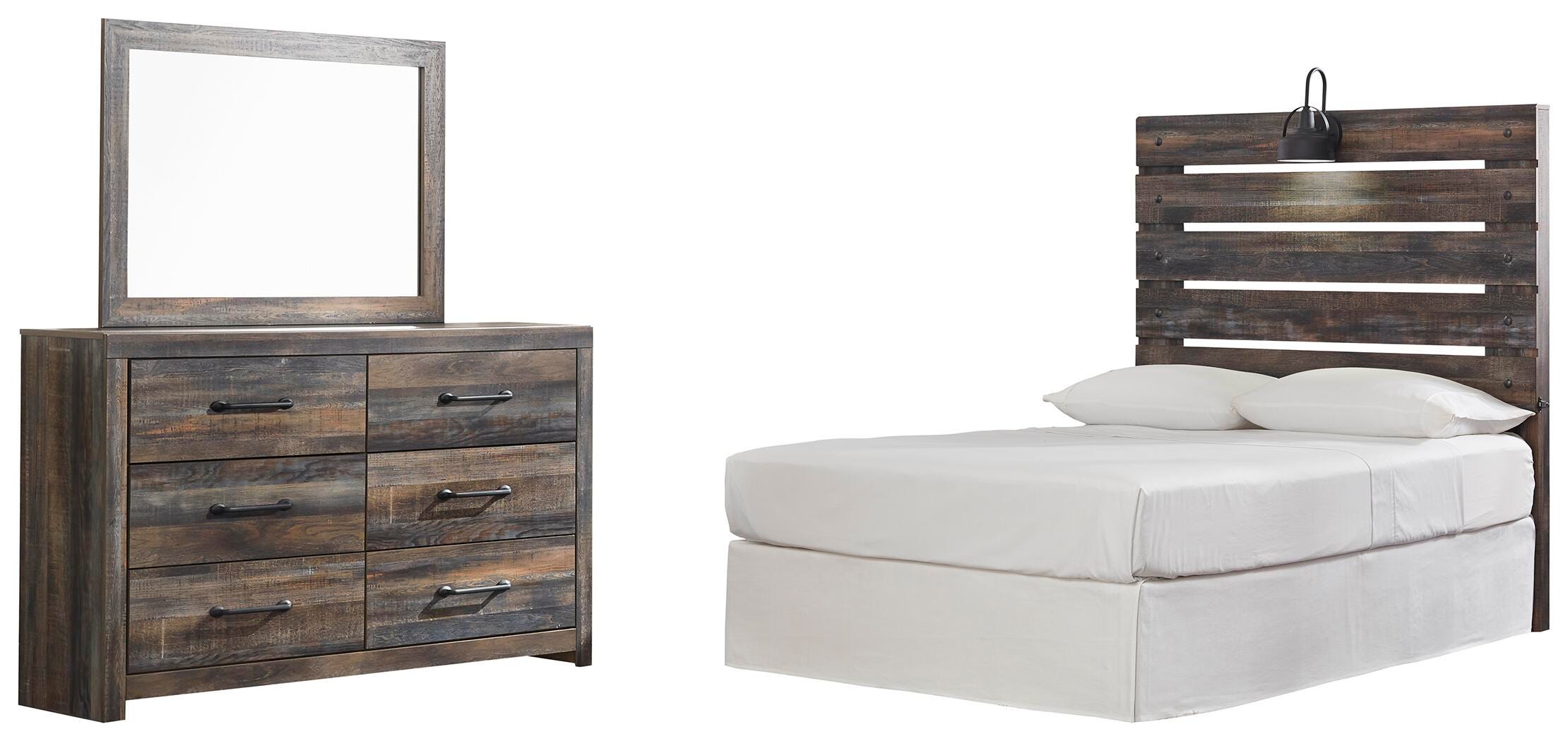 Drystan Panel Headboard with Mirrored Dresser