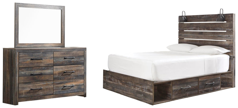 Drystan Panel Bed with 4 Storage Drawers with Mirrored Dresser