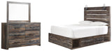 Drystan Panel Bed with 4 Storage Drawers with Mirrored Dresser