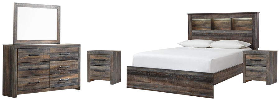 Drystan Bookcase Bed, Dresser, Mirror and 2 Nightstands