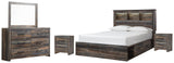 Drystan Bookcase Bed with 4 Storage Drawers, Dresser, Mirror and 2 Nightstands