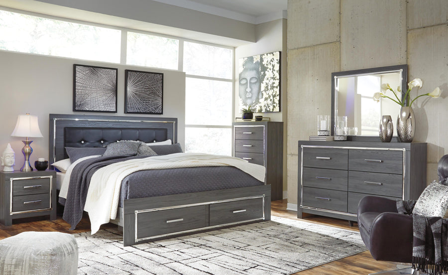 Lodanna Upholstered Storage Bed, Dresser, Mirror, Chest and 2 Nightstands
