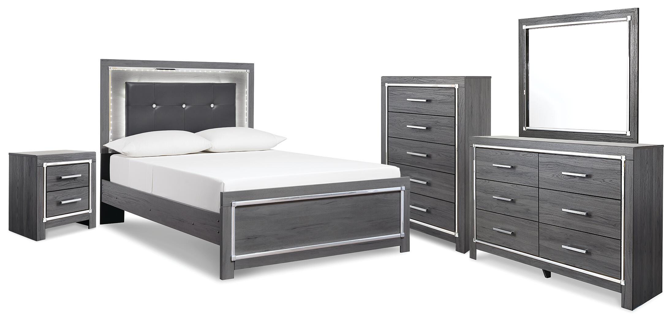 Lodanna Panel Bed, Dresser, Mirror, Chest and Nightstand