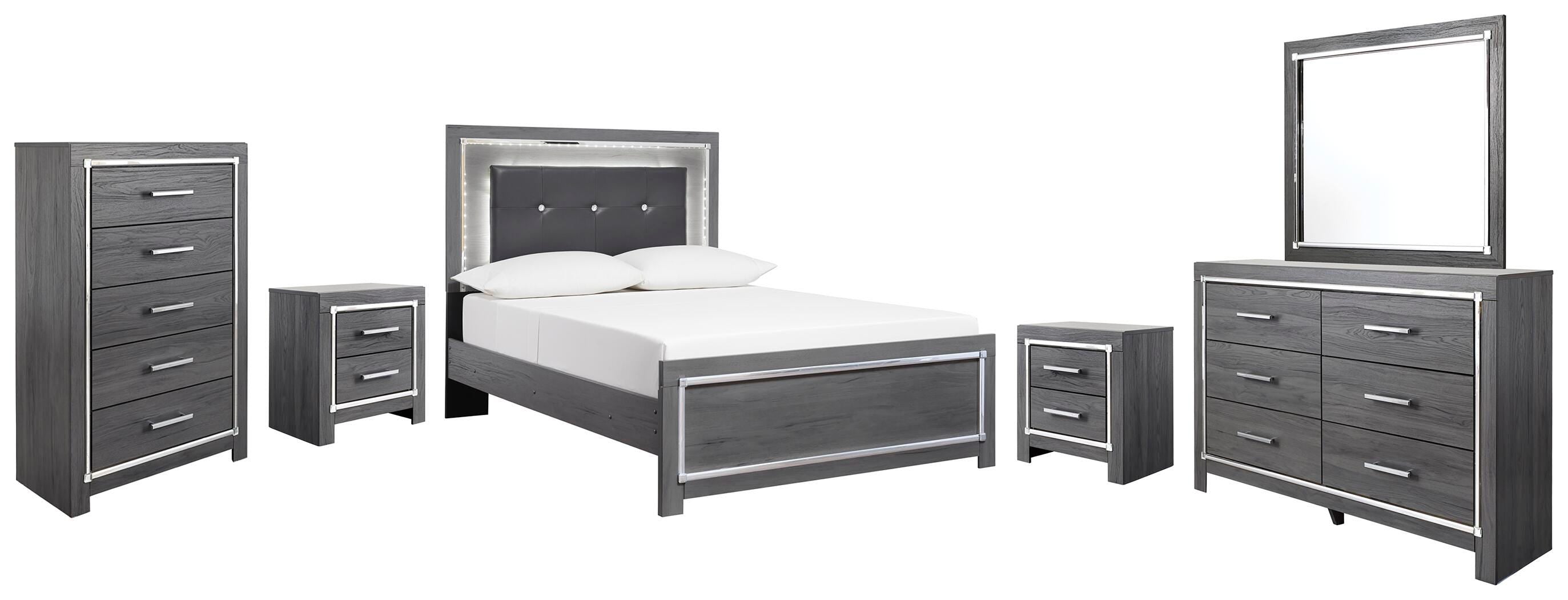 Lodanna Panel Bed with Mirrored Dresser, Chest and 2 Nightstands