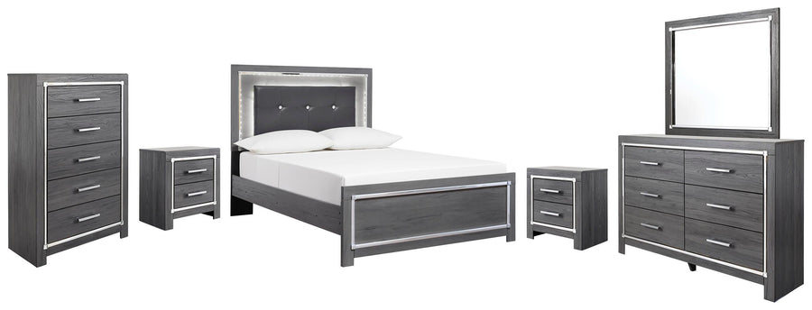 Lodanna Panel Bed with Mirrored Dresser, Chest and 2 Nightstands