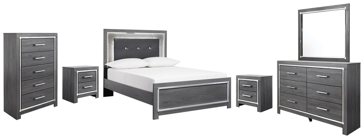 Lodanna Panel Bed with Mirrored Dresser, Chest and 2 Nightstands
