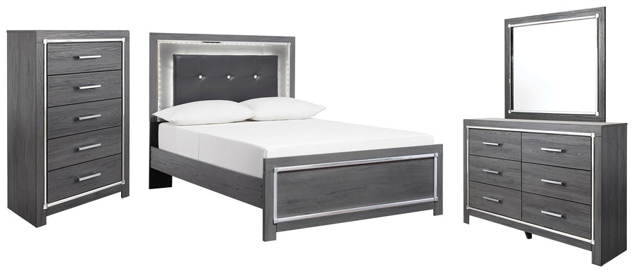 Lodanna Panel Bed with Mirrored Dresser and Chest