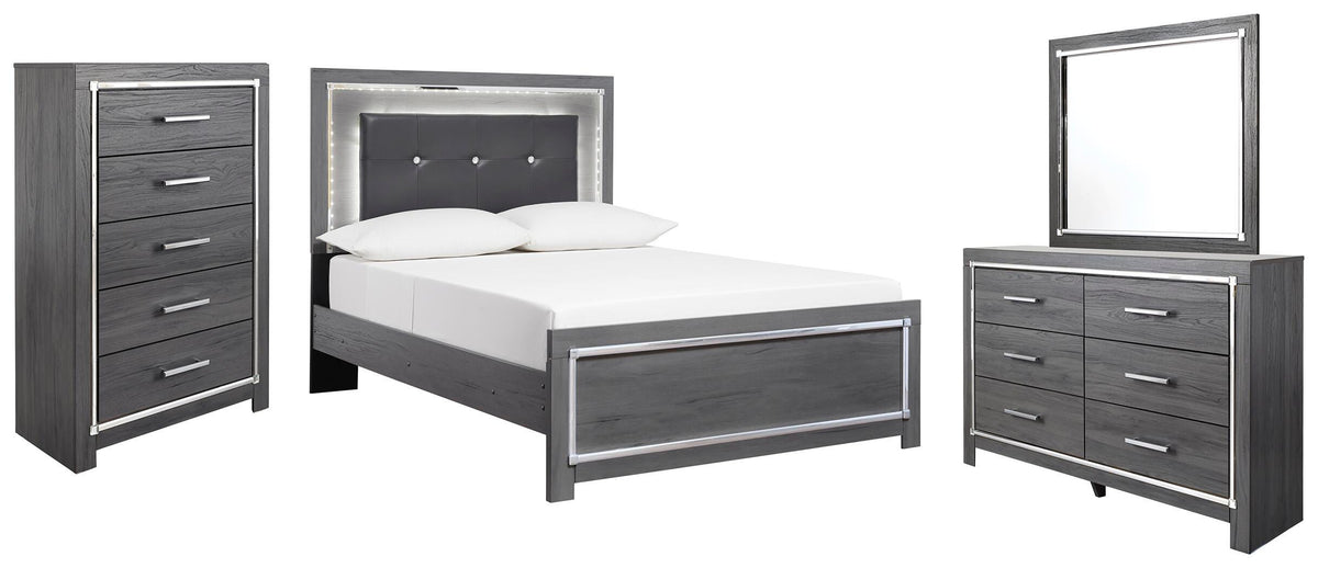Lodanna Panel Bed with Mirrored Dresser and Chest