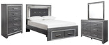 Lodanna Panel Bed with 2 Storage Drawers with Mirrored Dresser and Chest