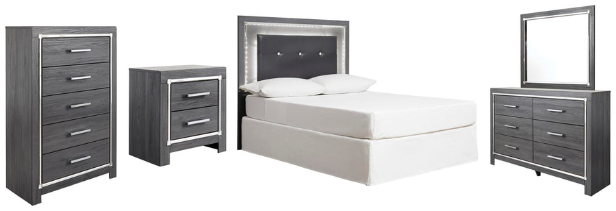 Lodanna Upholstered Panel Headboard with Mirrored Dresser, Chest and Nightstand