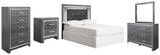 Lodanna Upholstered Panel Headboard with Mirrored Dresser, Chest and Nightstand