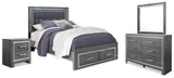 Lodanna Upholstered Panel Storage Bed, Dresser, Mirror, and Nightstand