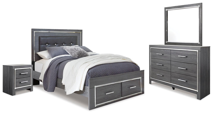 Lodanna Panel Bed with 2 Storage Drawers, Dresser, Mirror and Nightstand