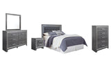 Lodanna Upholstered Panel Headboard with Mirrored Dresser, Chest and Nightstand