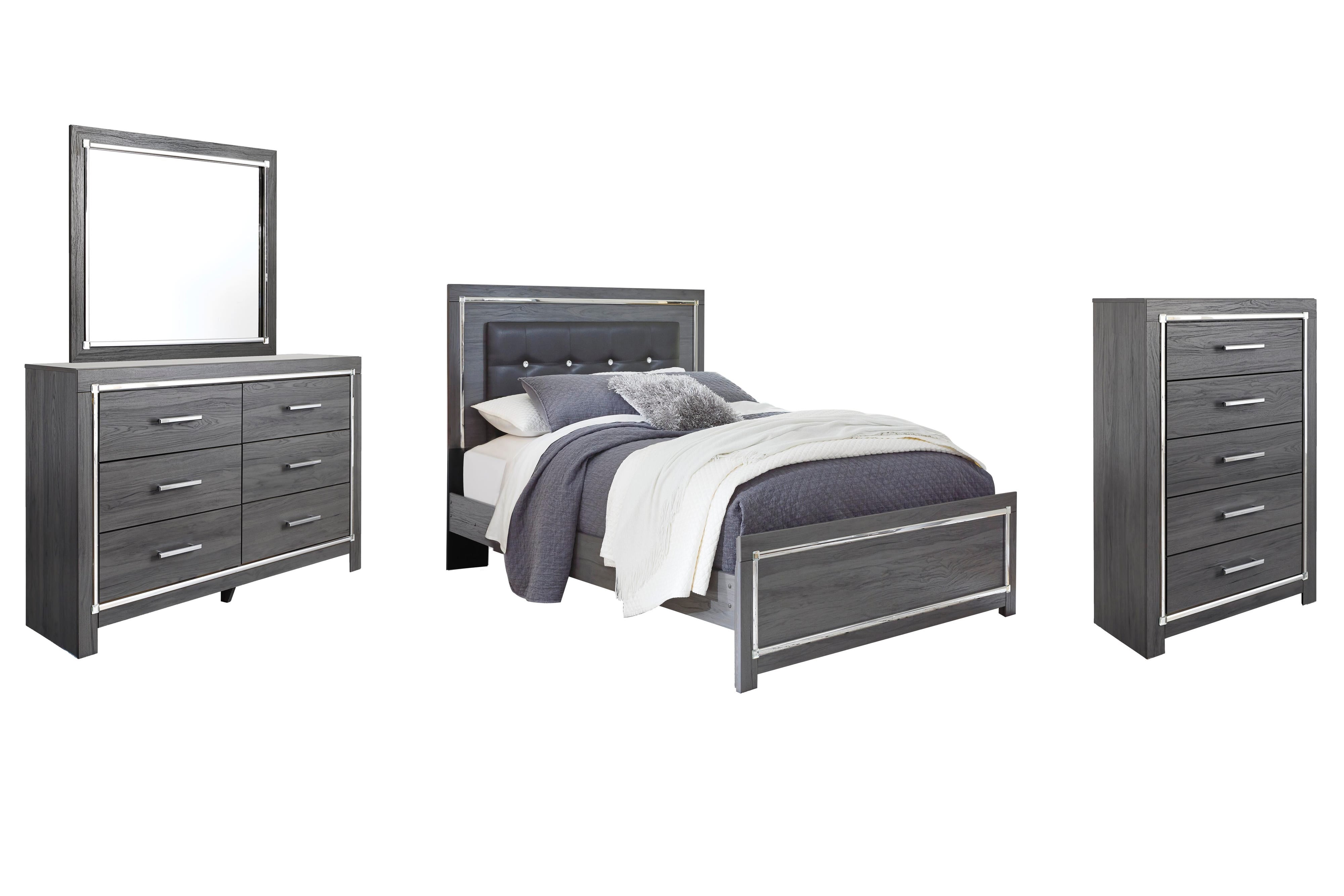 Lodanna Panel Bed with Mirrored Dresser and Chest