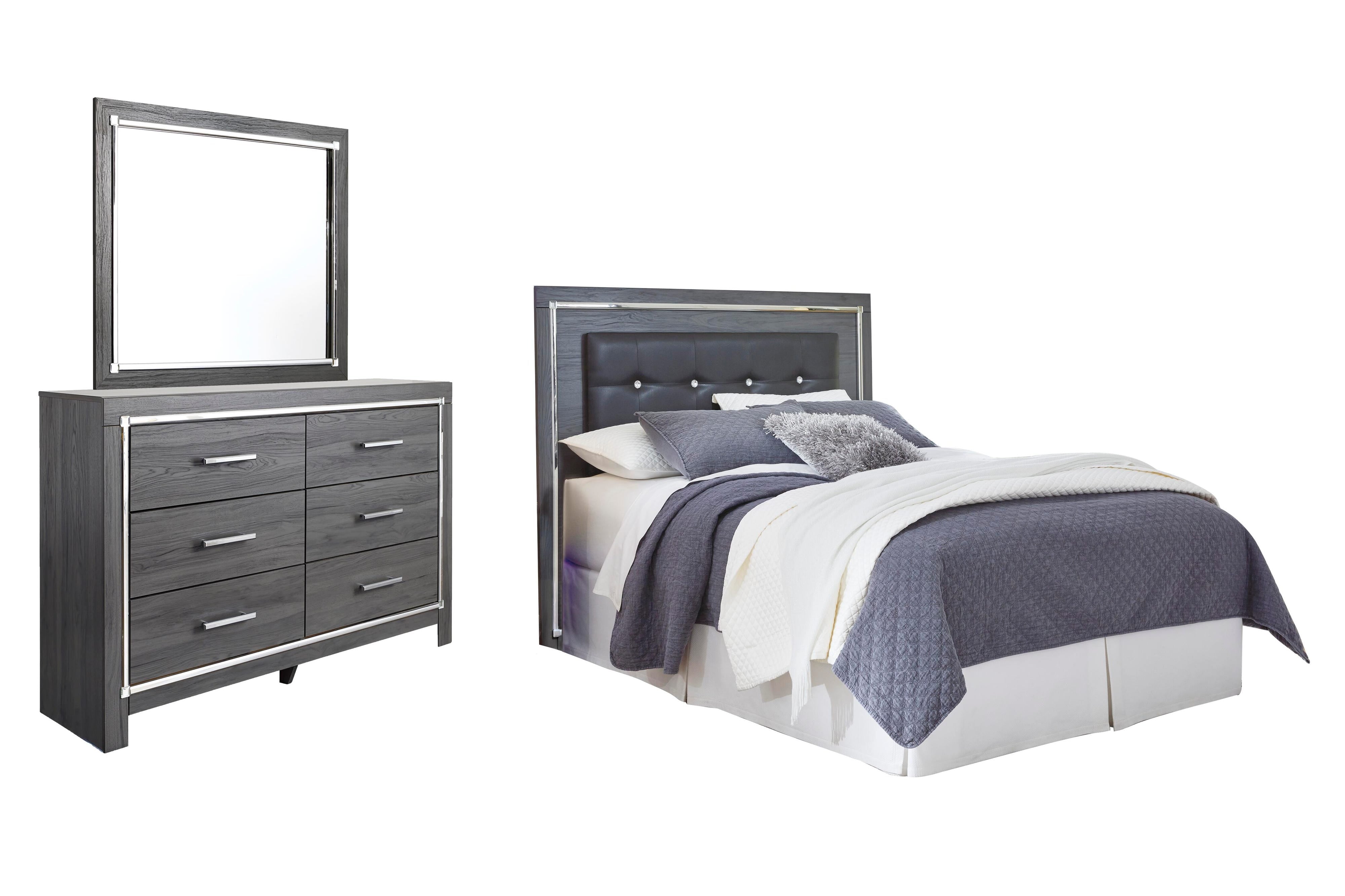 Lodanna Upholstered Panel Headboard with Mirrored Dresser