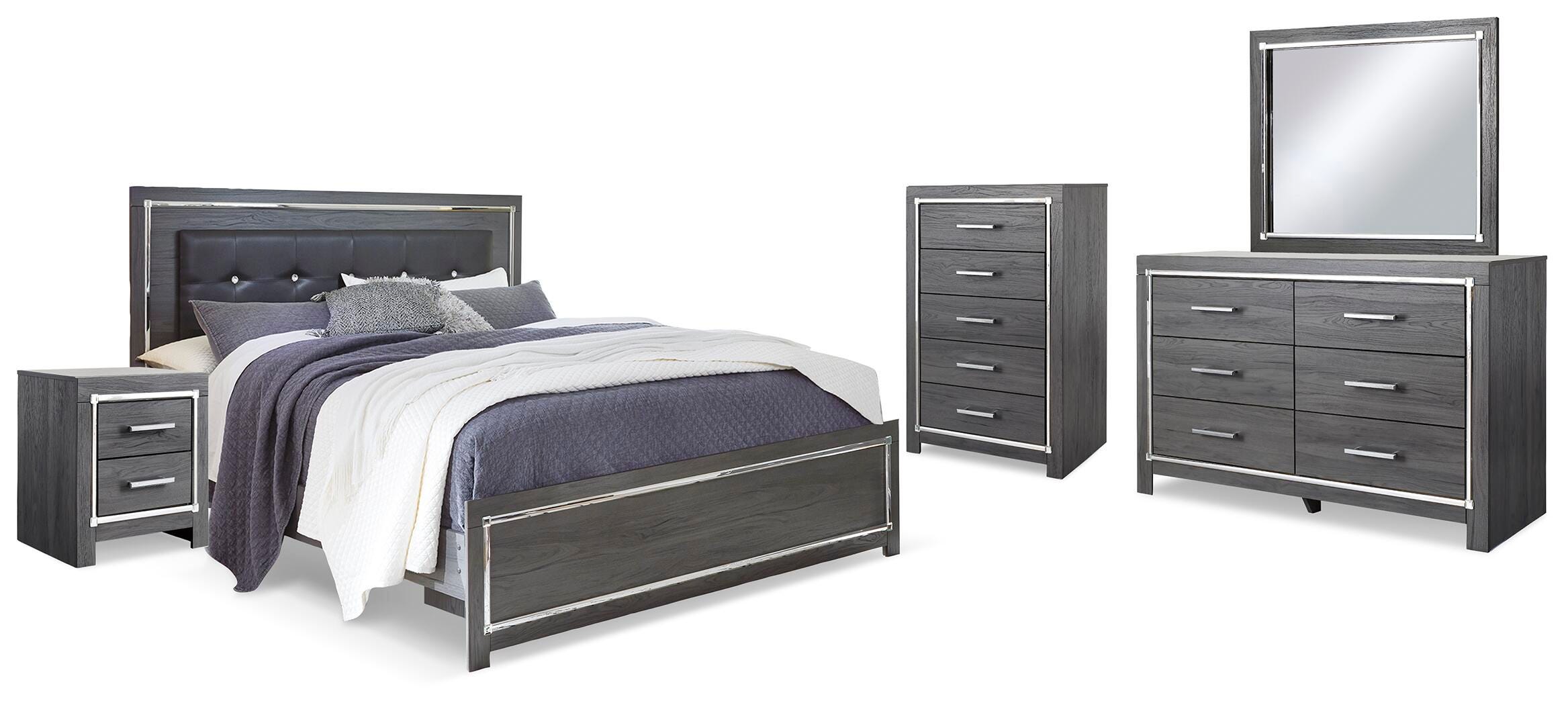 Lodanna Panel Bed with Mirrored Dresser, Chest and 2 Nightstands