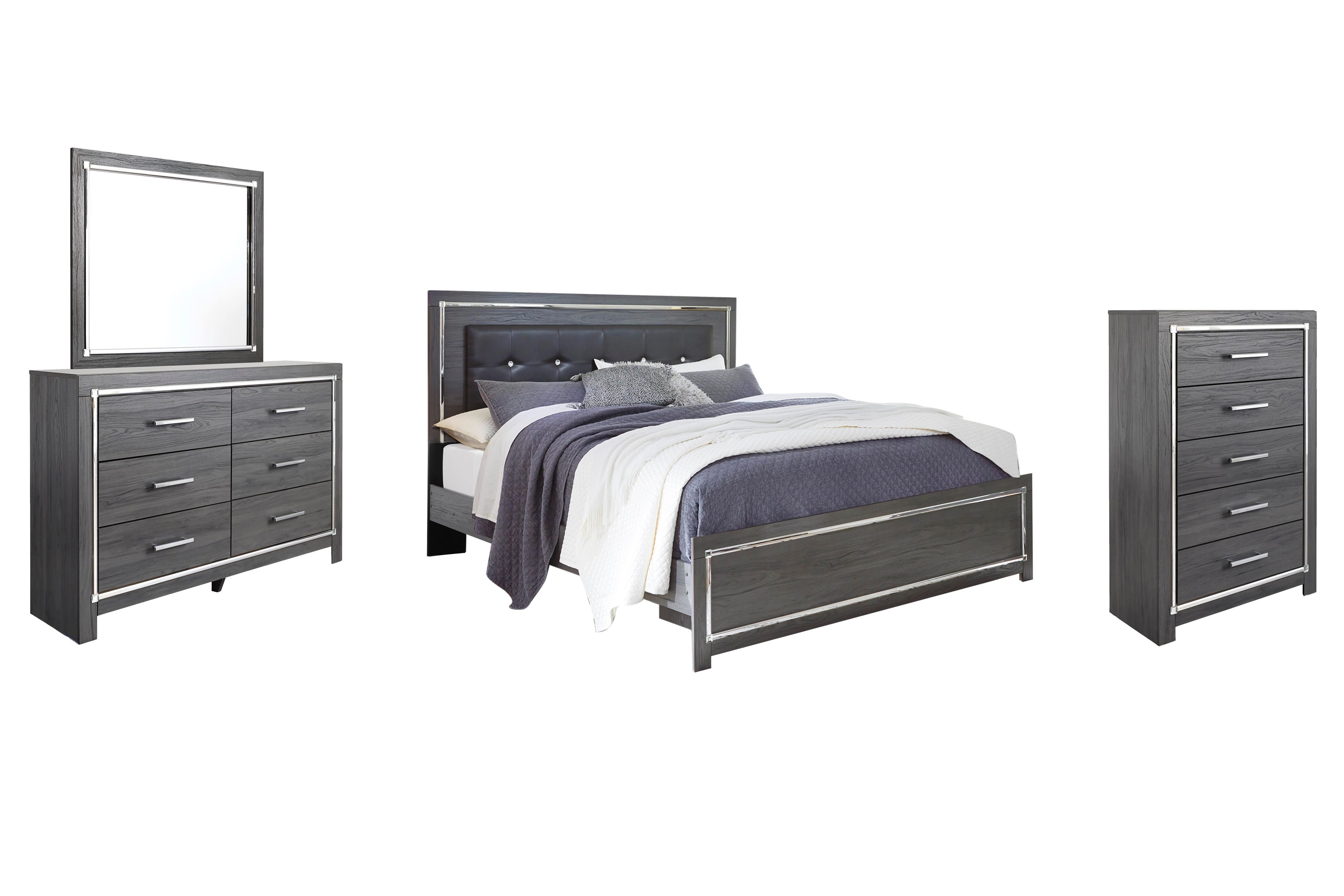 Lodanna Panel Bed with Mirrored Dresser and Chest