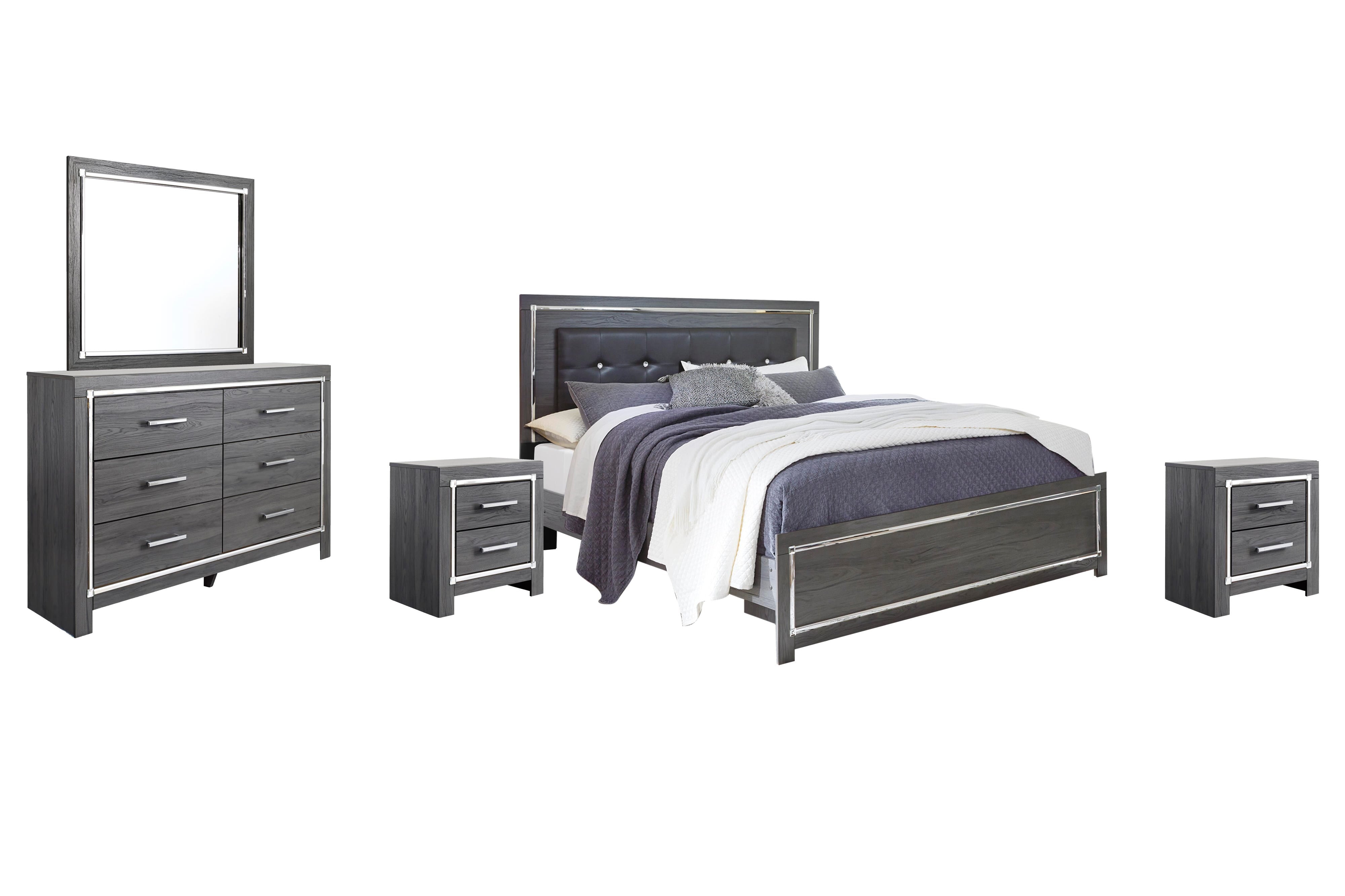 Lodanna Panel Bed with Mirrored Dresser and 2 Nightstands