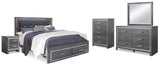 Lodanna Upholstered Storage Bed, Dresser, Mirror, Chest and Nightstand
