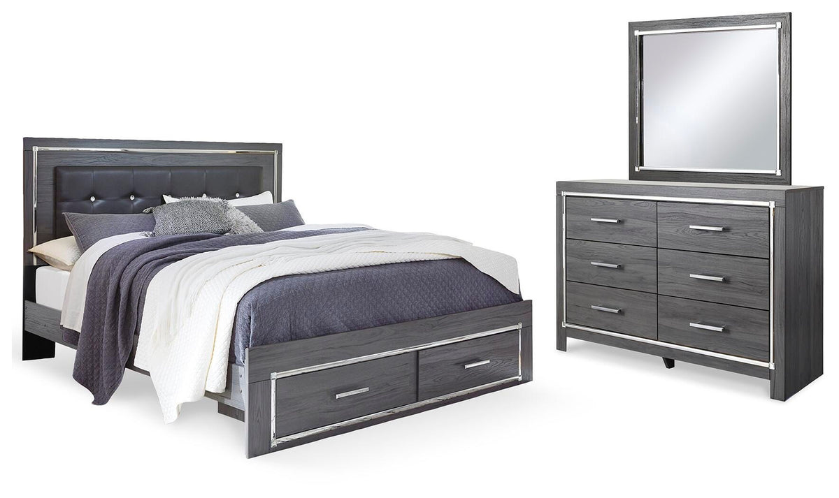 Lodanna Upholstered Storage Bed, Dresser and Mirror