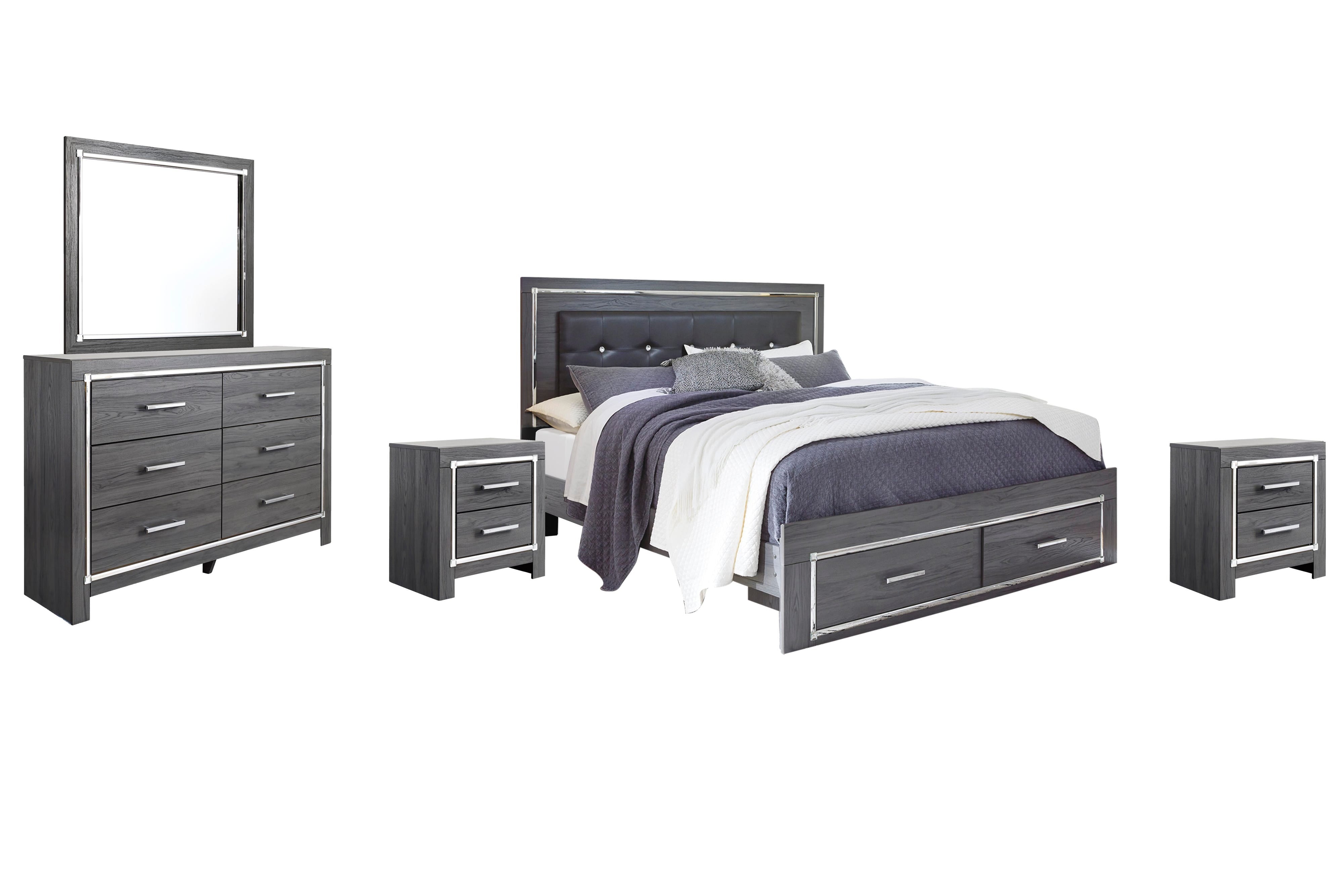 Lodanna Panel Bed with 2 Storage Drawers with Mirrored Dresser and 2 Nightstands