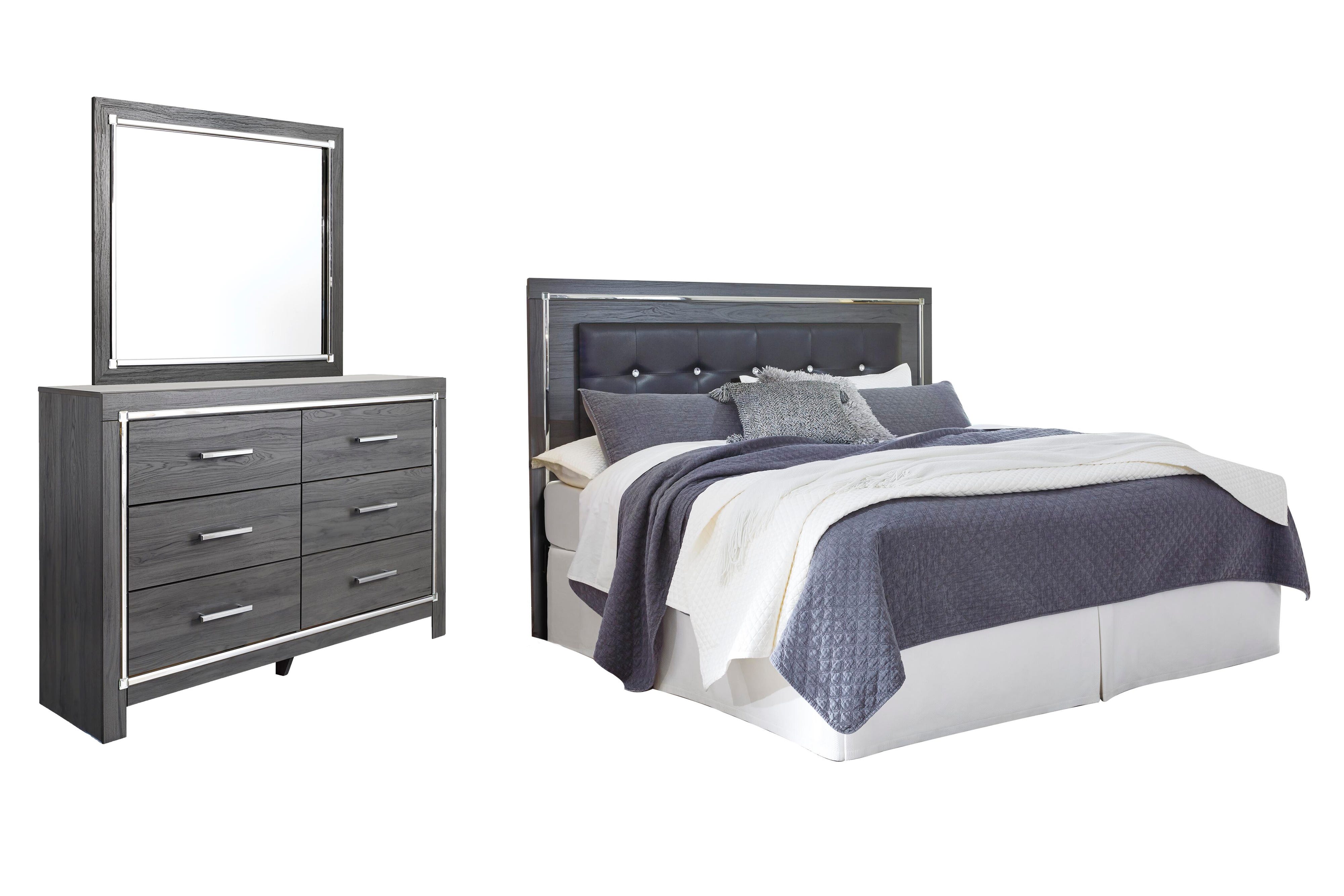 Lodanna Upholstered Panel Headboard with Mirrored Dresser