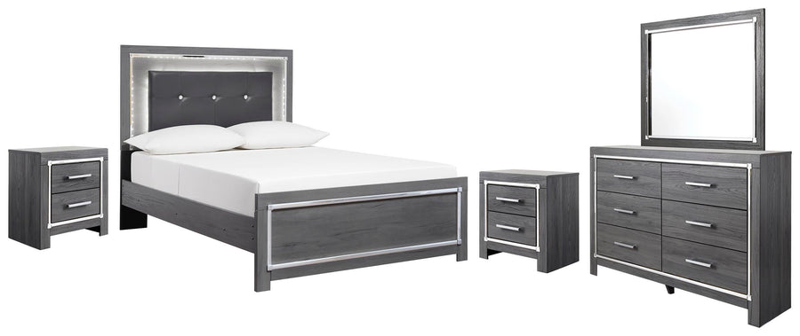 Lodanna Panel Bed with Mirrored Dresser and 2 Nightstands