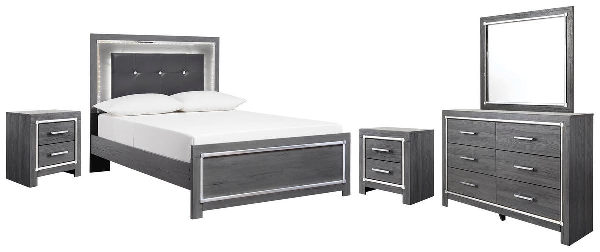 Lodanna Panel Bed with Mirrored Dresser and 2 Nightstands
