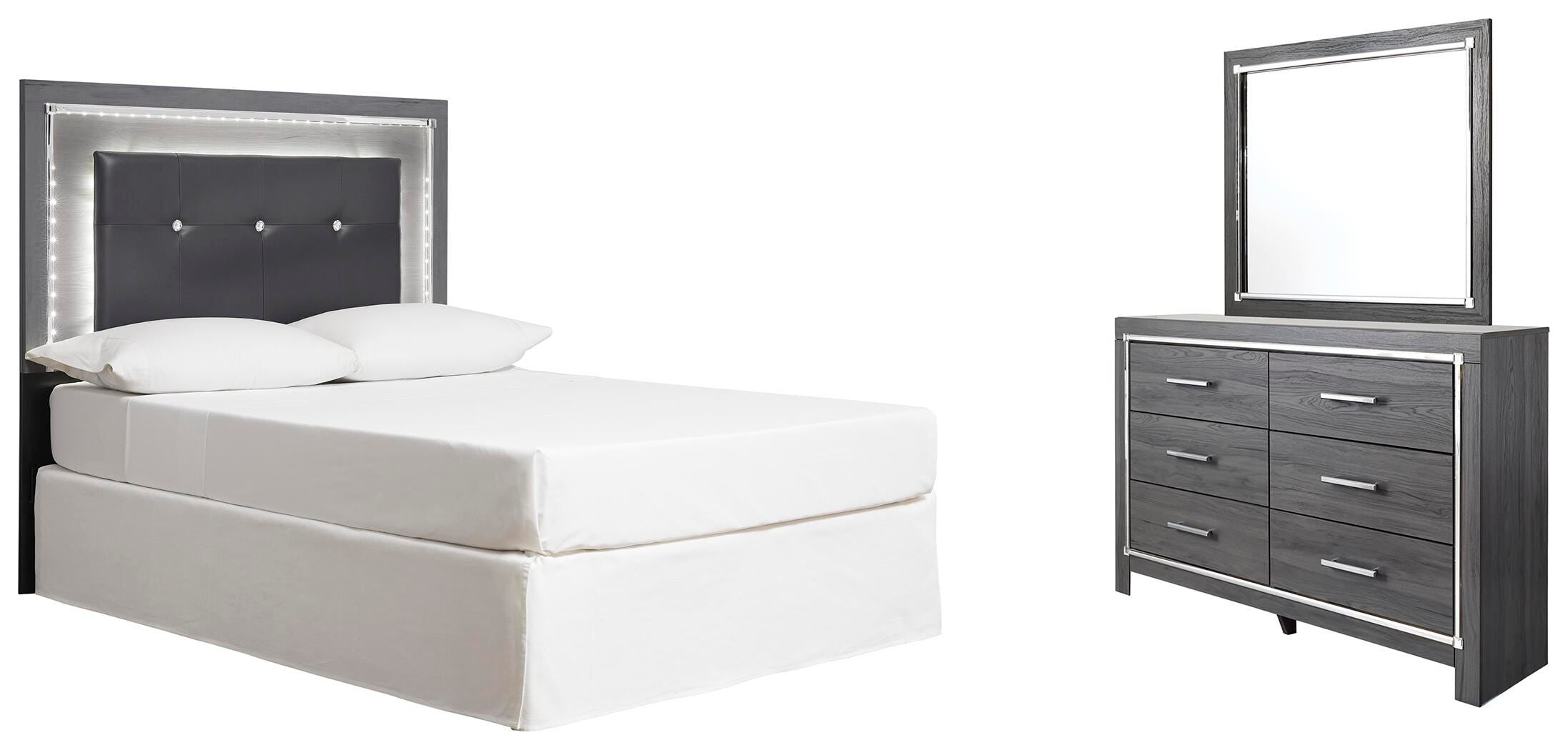 Lodanna Upholstered Panel Headboard with Mirrored Dresser
