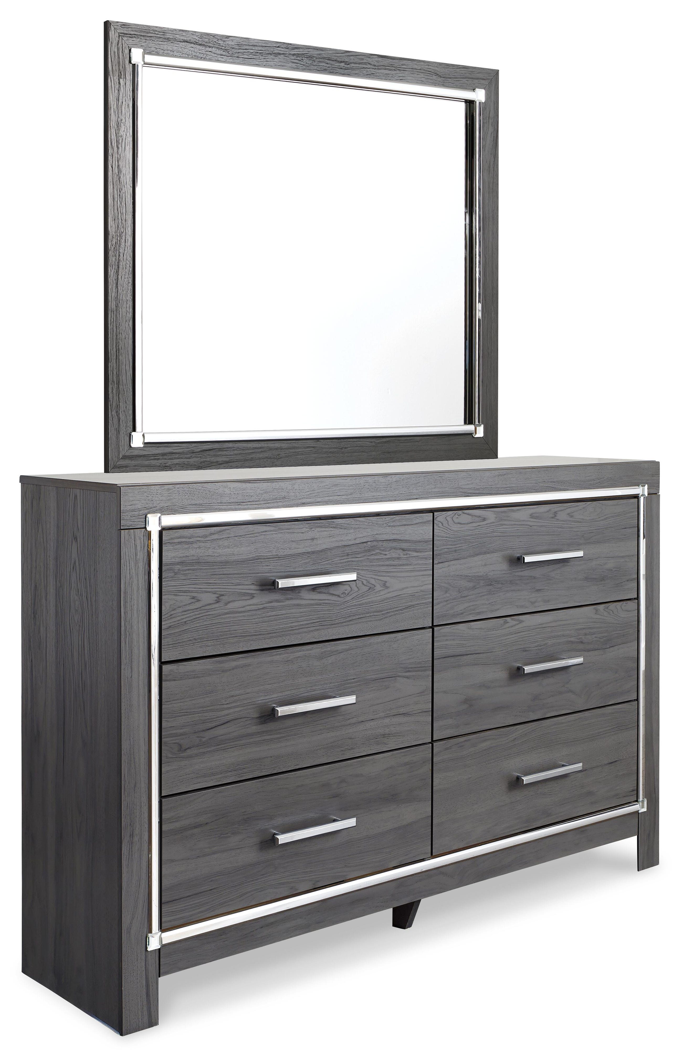 Lodanna Upholstered Panel Headboard with Mirrored Dresser, Chest and 2 Nightstands