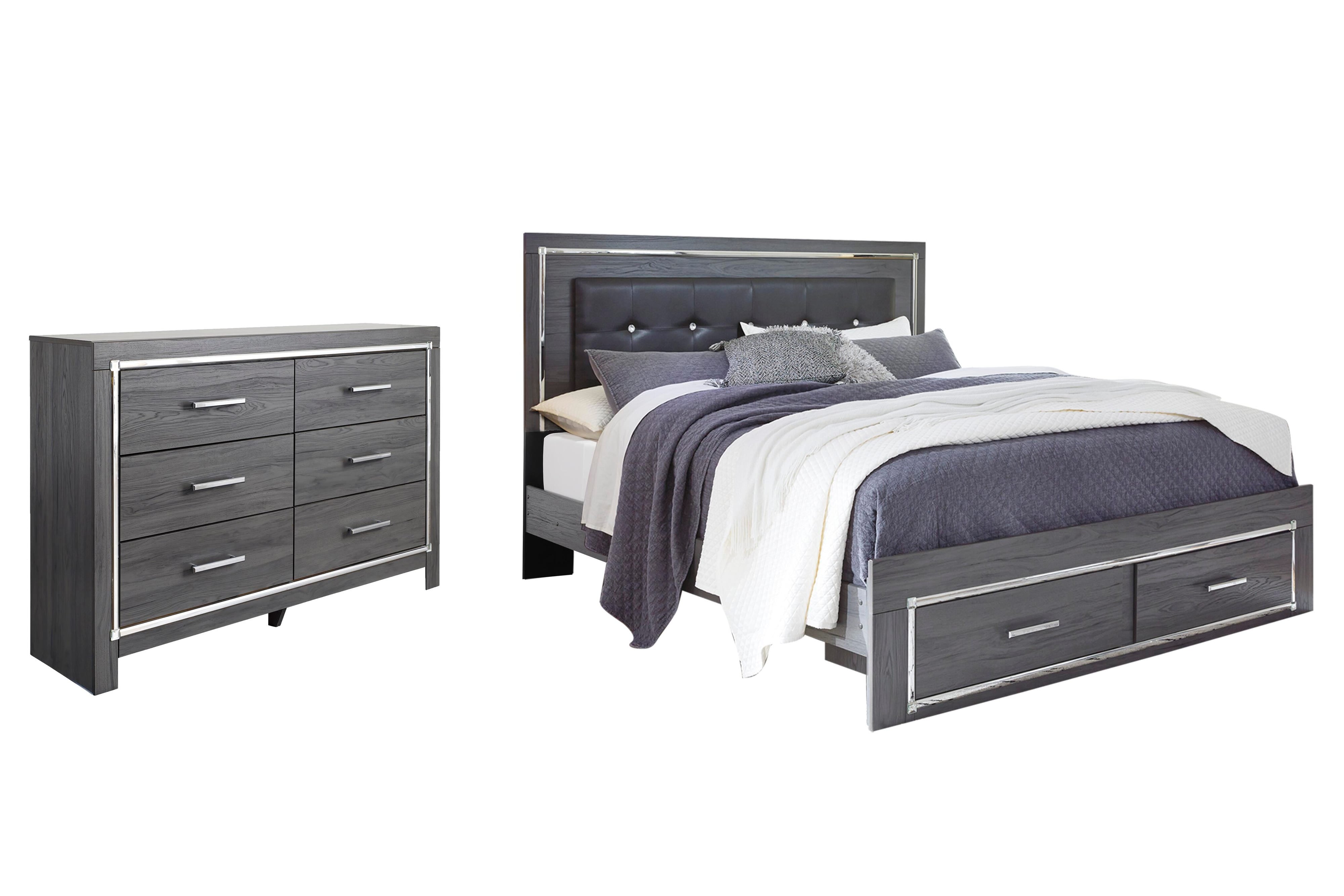 Lodanna Panel Bed with 2 Storage Drawers with Dresser