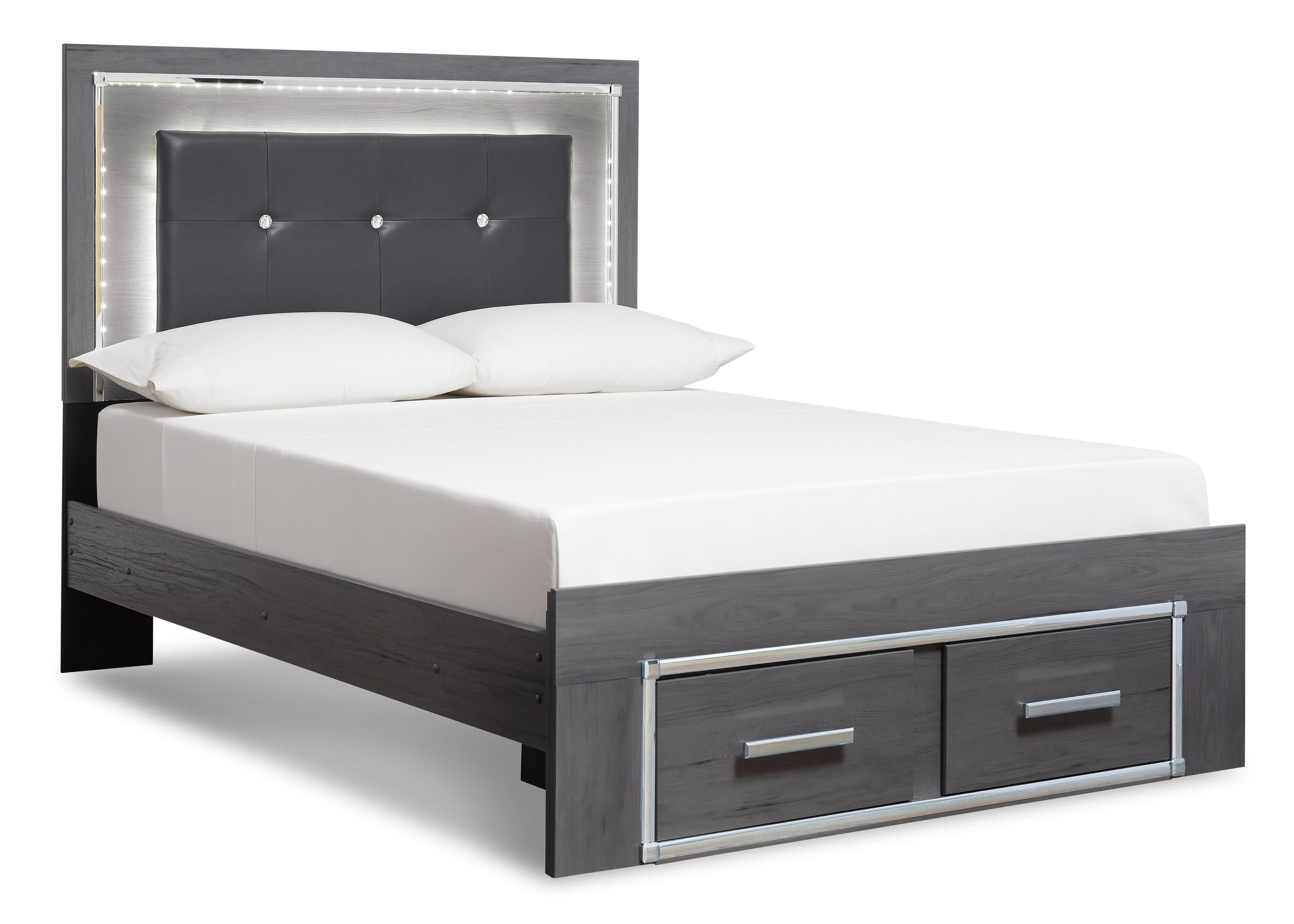 Lodanna Panel Bed with 2 Storage Drawers with Mirrored Dresser, Chest and 2 Nightstands