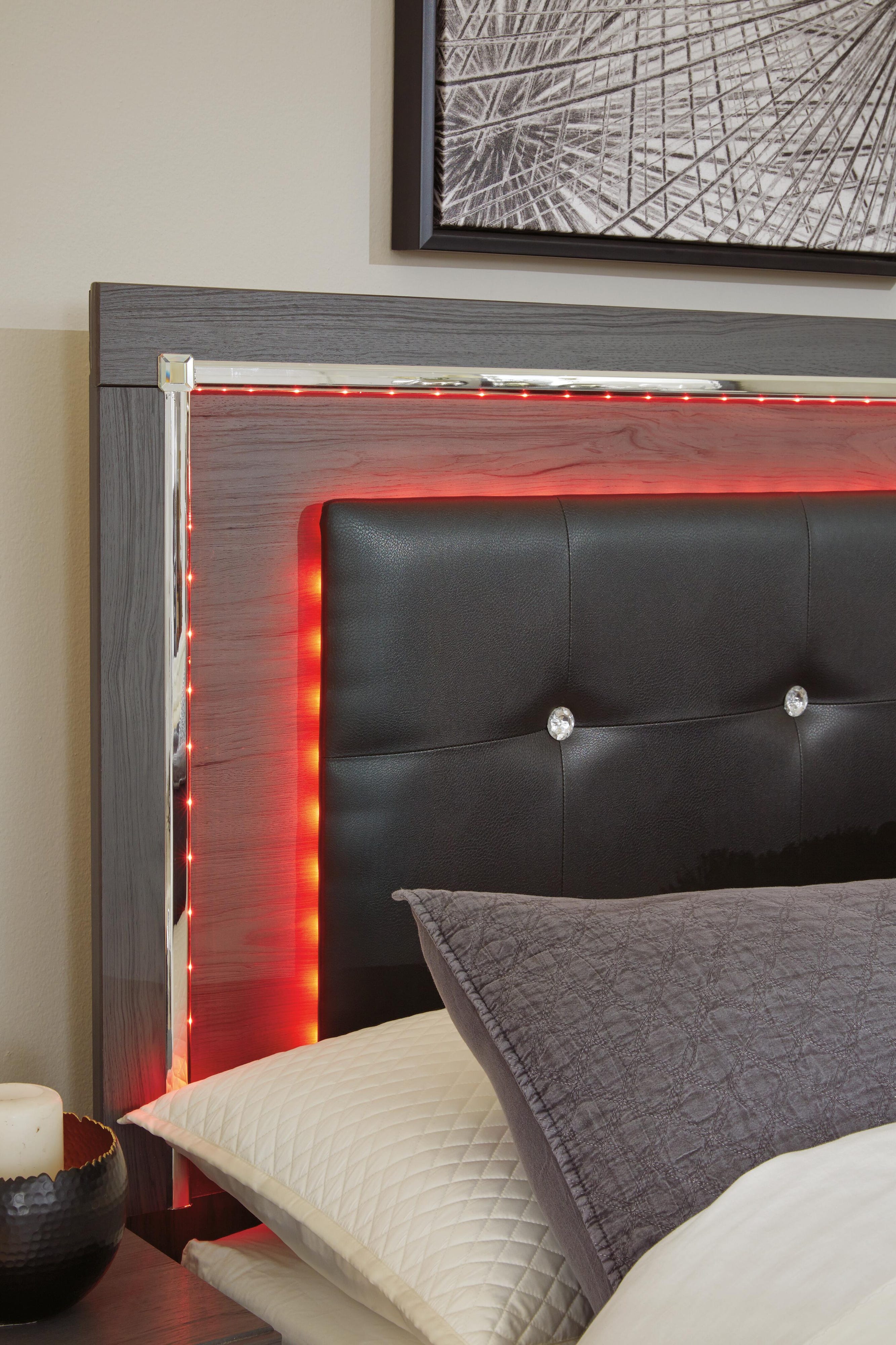 Lodanna Upholstered Panel Headboard with Mirrored Dresser, Chest and Nightstand