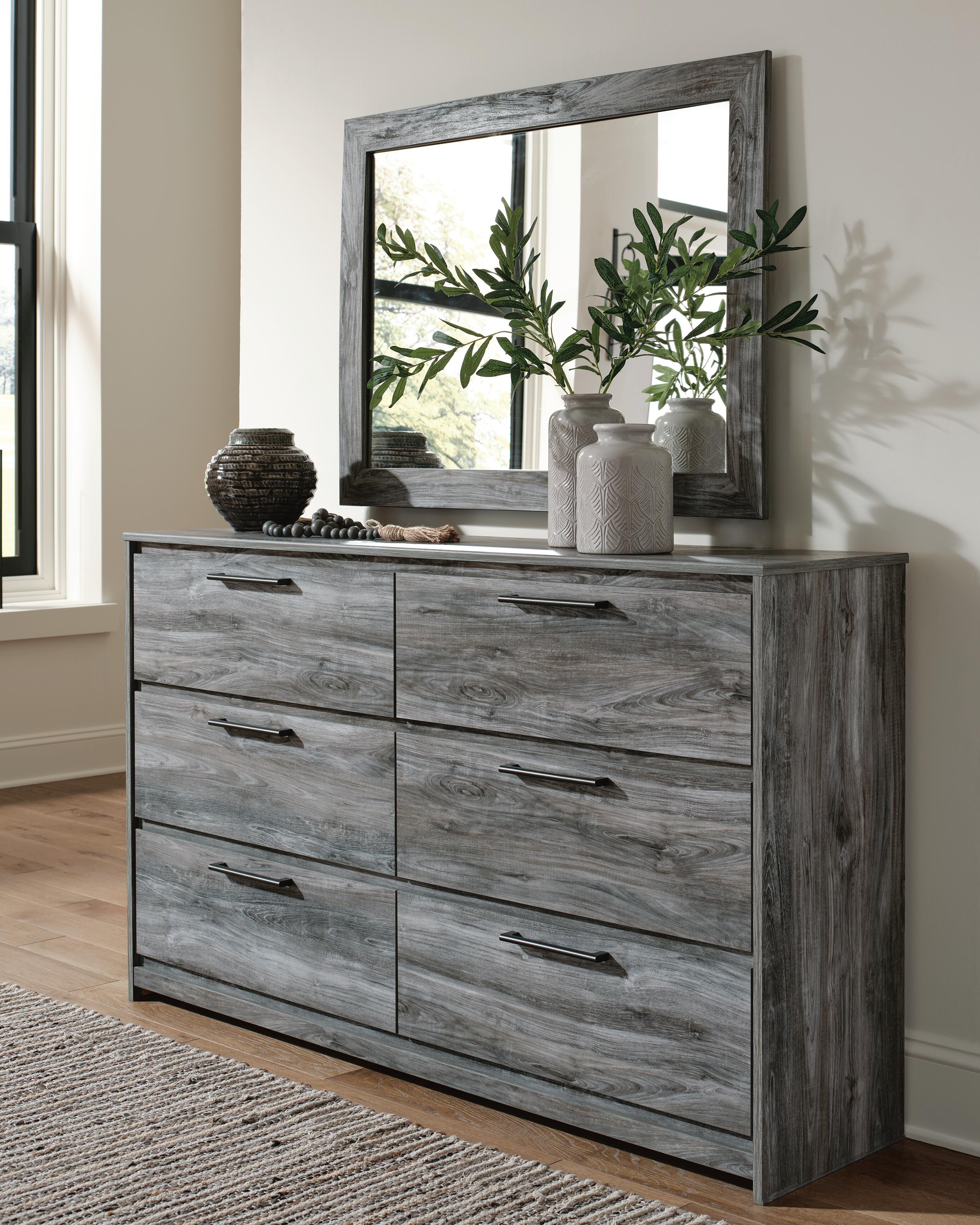 Baystorm Panel Bed with 2 Storage Drawers with Mirrored Dresser and Nightstand