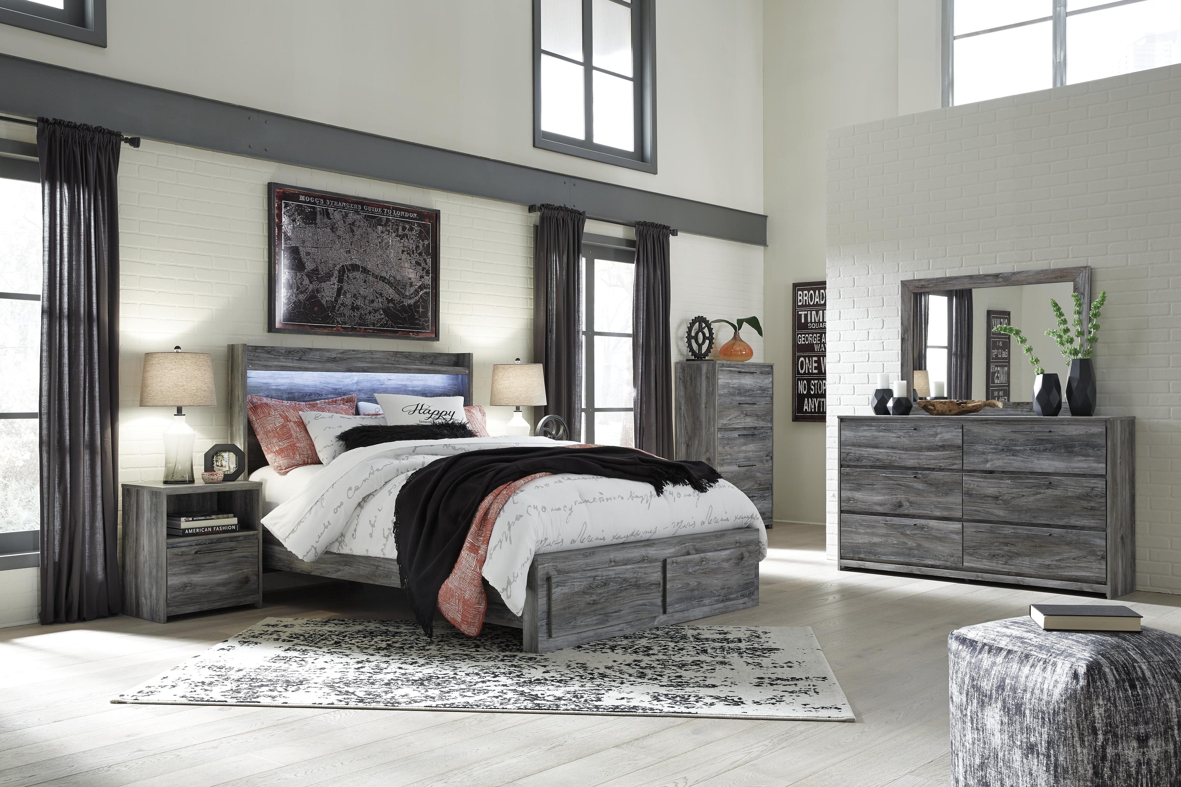 Baystorm Panel Storage Bed, Dresser, Mirror, Chest and 2 Nightstands