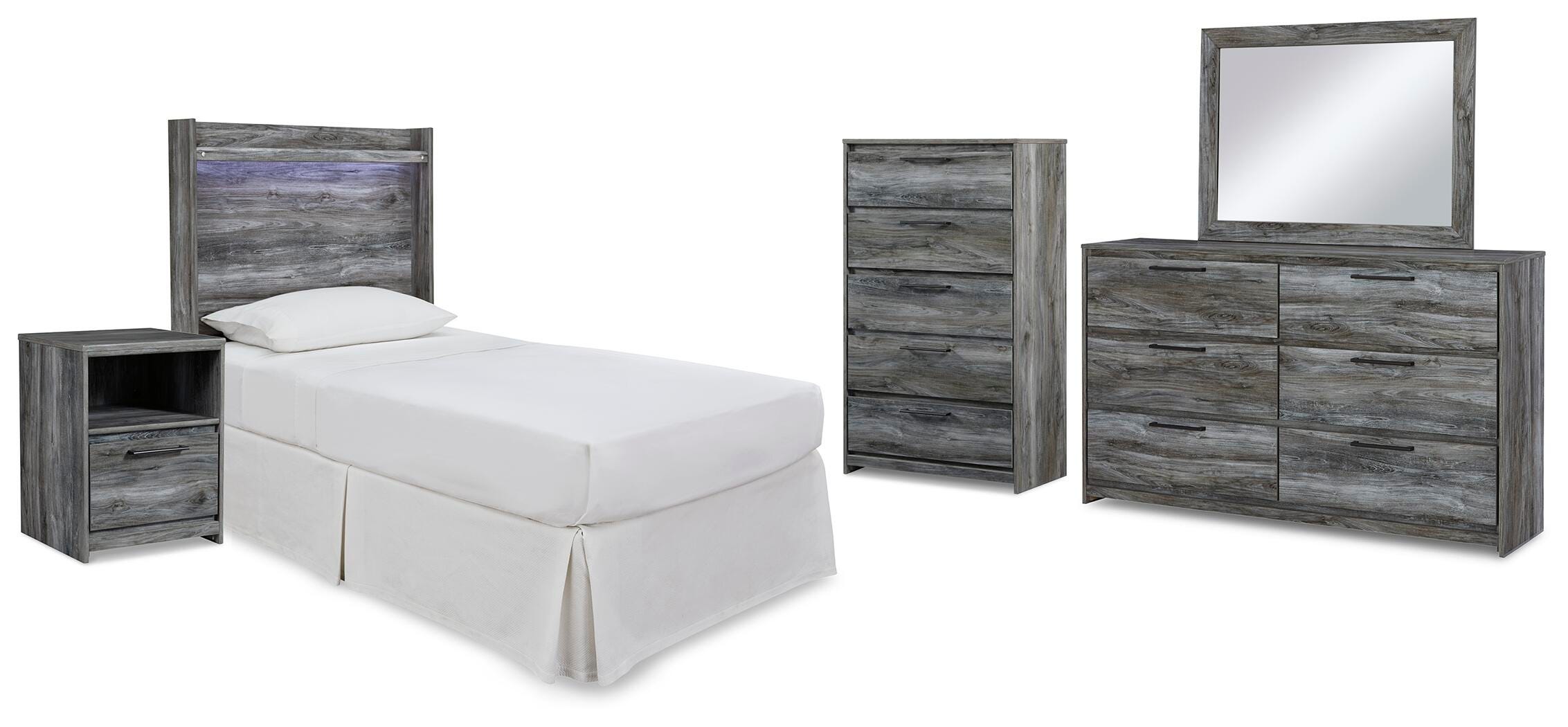 Baystorm Panel Headboard Bed, Dresser, Mirror and Nightstand