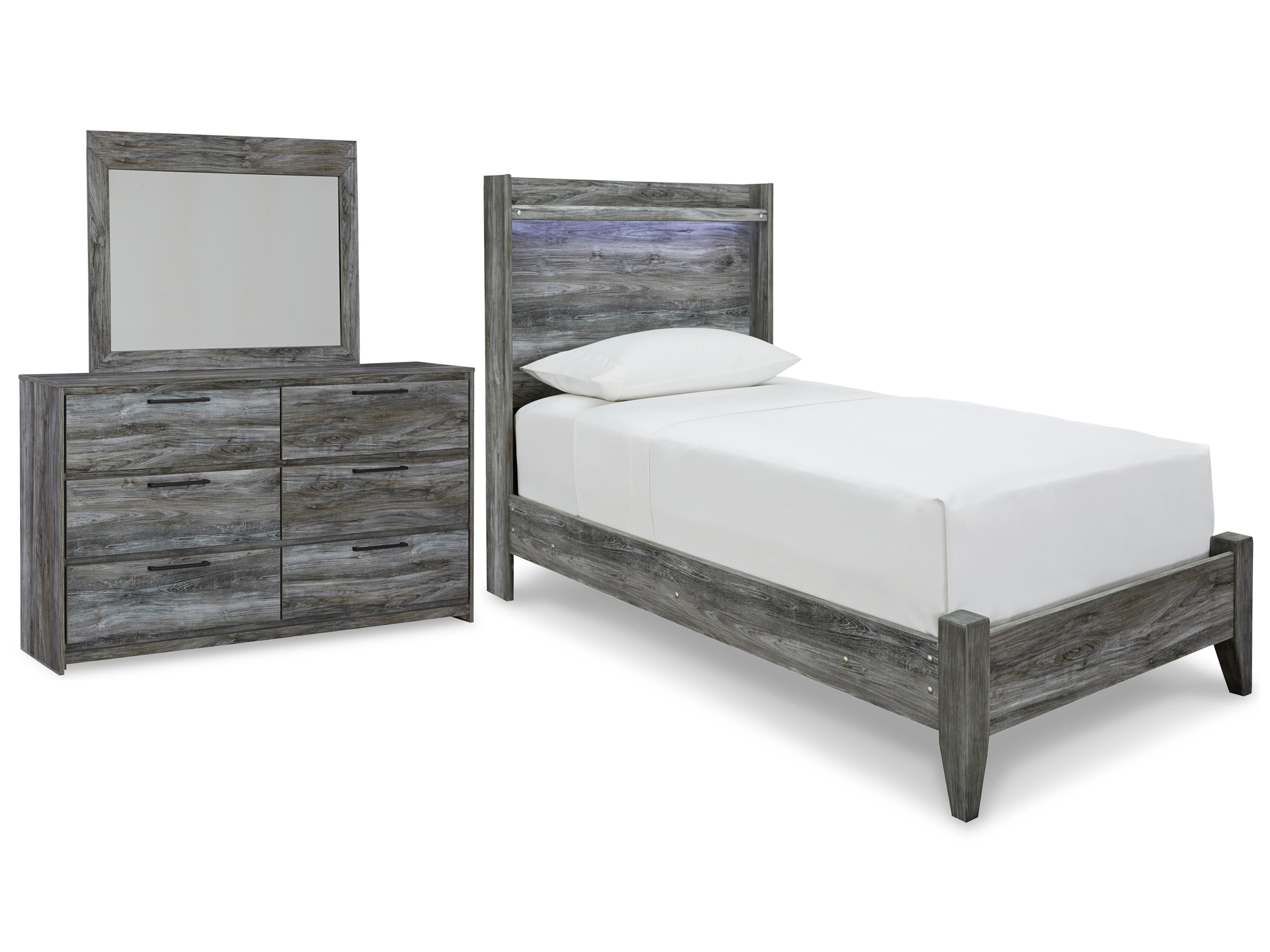 Baystorm Panel Bed with Mirrored Dresser