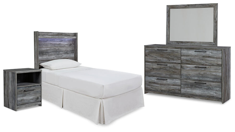 Baystorm Panel Headboard with Mirrored Dresser and Nightstand