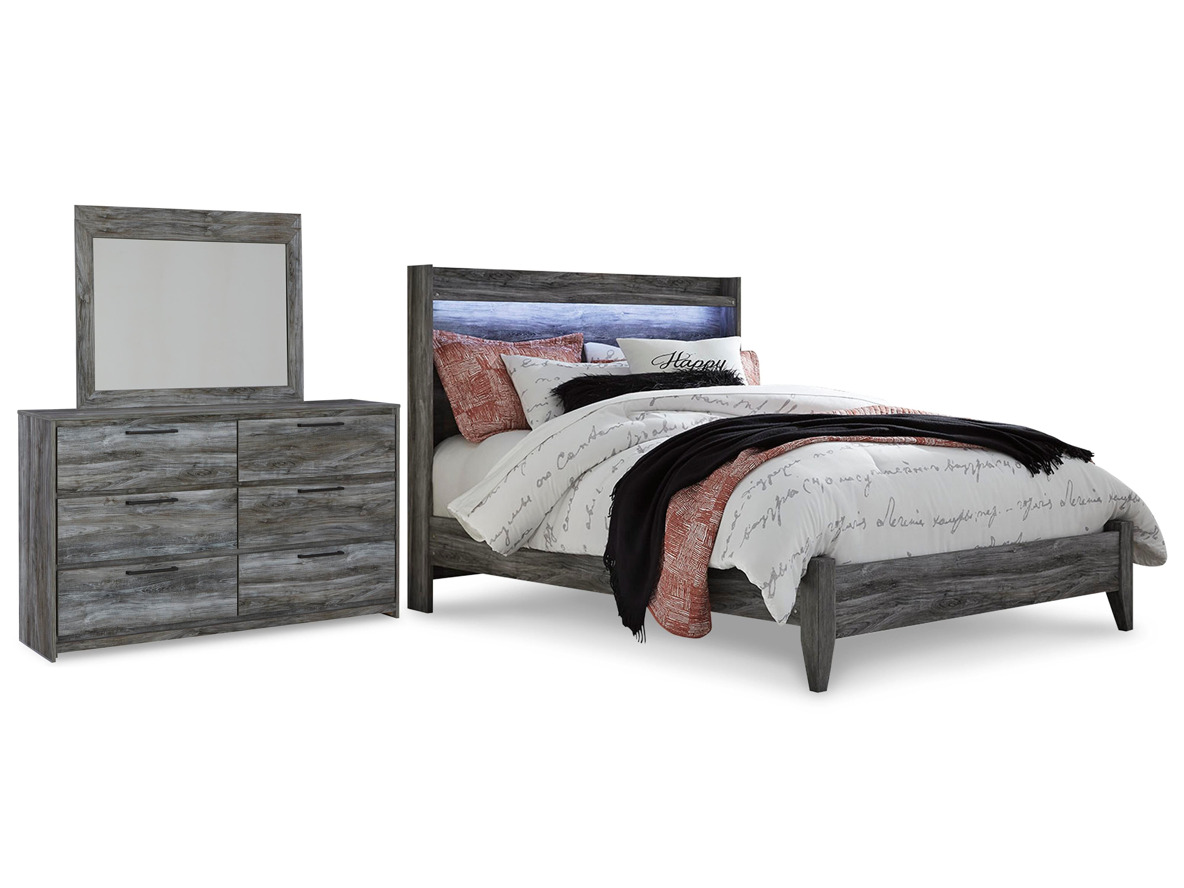 Baystorm Panel Bed with Mirrored Dresser