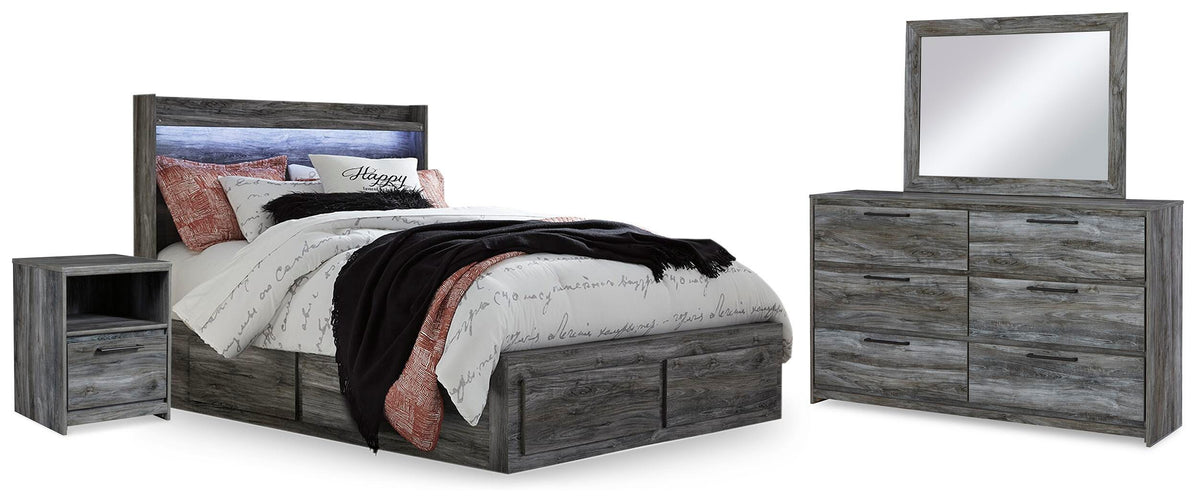 Baystorm Panel Bed with 2 Side Storage, Dresser, Mirror, and Nightstand