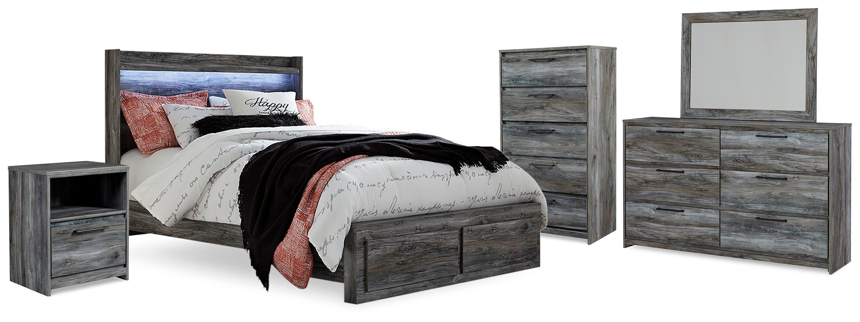 Baystorm Panel Storage Bed, Dresser, Mirror, Chest and 2 Nightstands